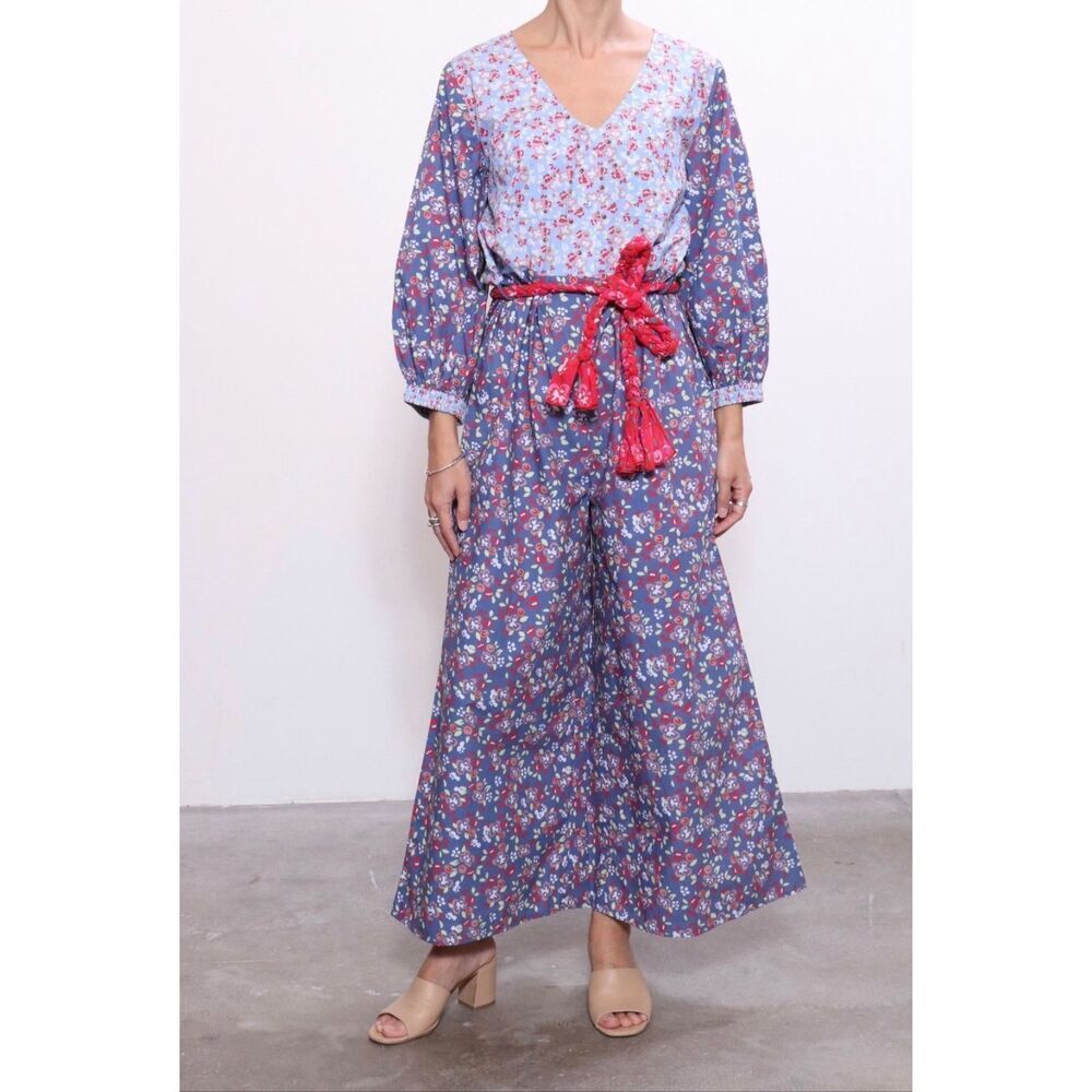 Apiece Apart Irene Belted Jumpsuit | Blue and Red in 0